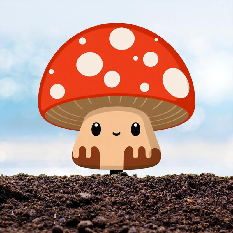 Red Smiling Mushroom Steel Stake- UV Print