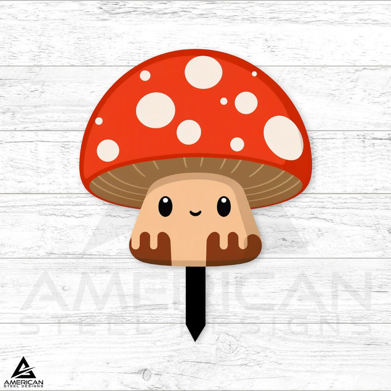 Red Smiling Mushroom Steel Stake- UV Print