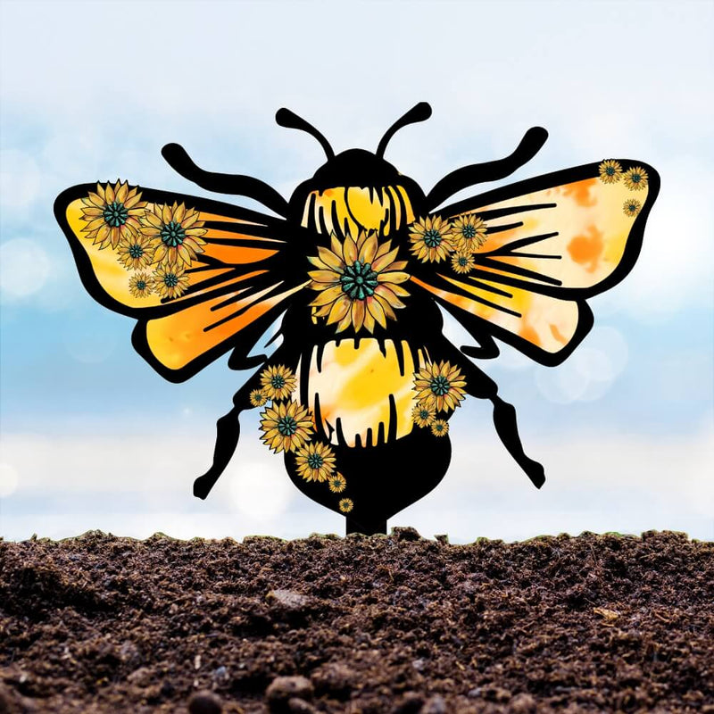Sunflower Bee Steel Stake- UV Print