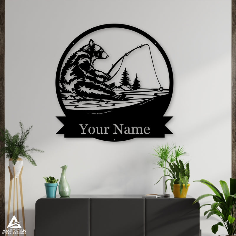 Bear Fishing Nature Monogram