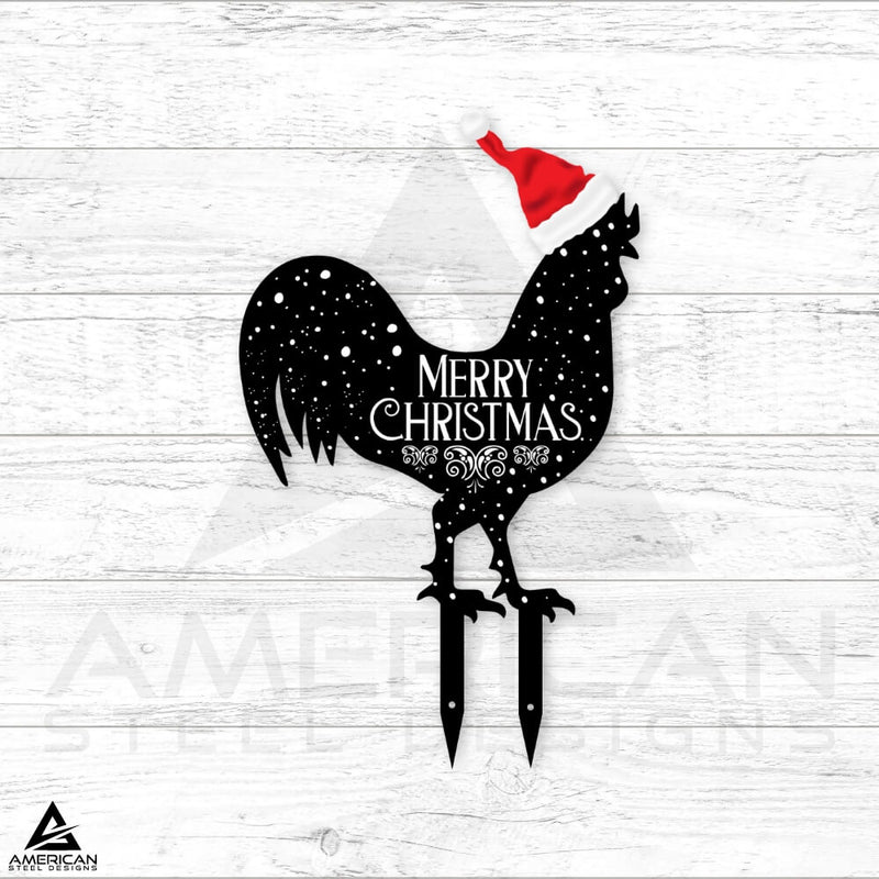 Printed Black Christmas Chickens Stake Set