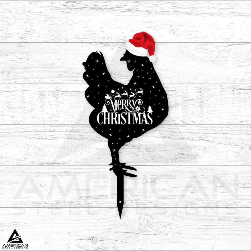 Printed Black Christmas Chickens Stake Set