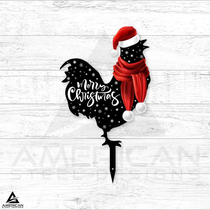 Printed Black Christmas Chickens Stake Set