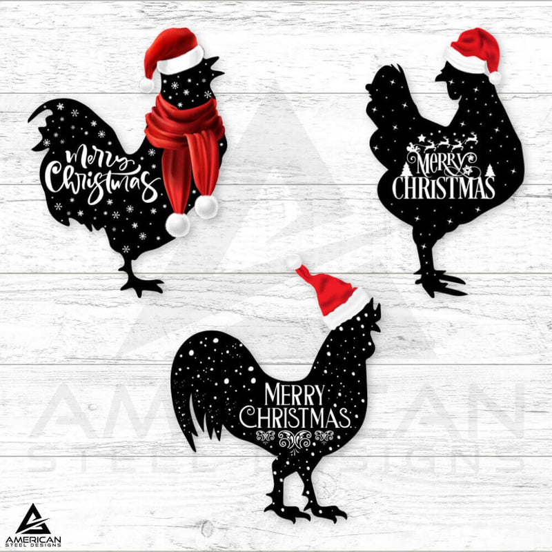Printed Black Christmas Chickens Stake Set