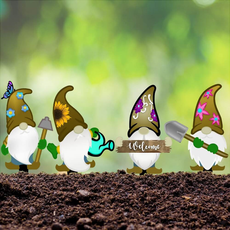 Farmer Gnome Steel Prints Stake Set