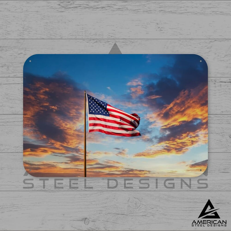 "Blue Skies American Flag" Steel Print