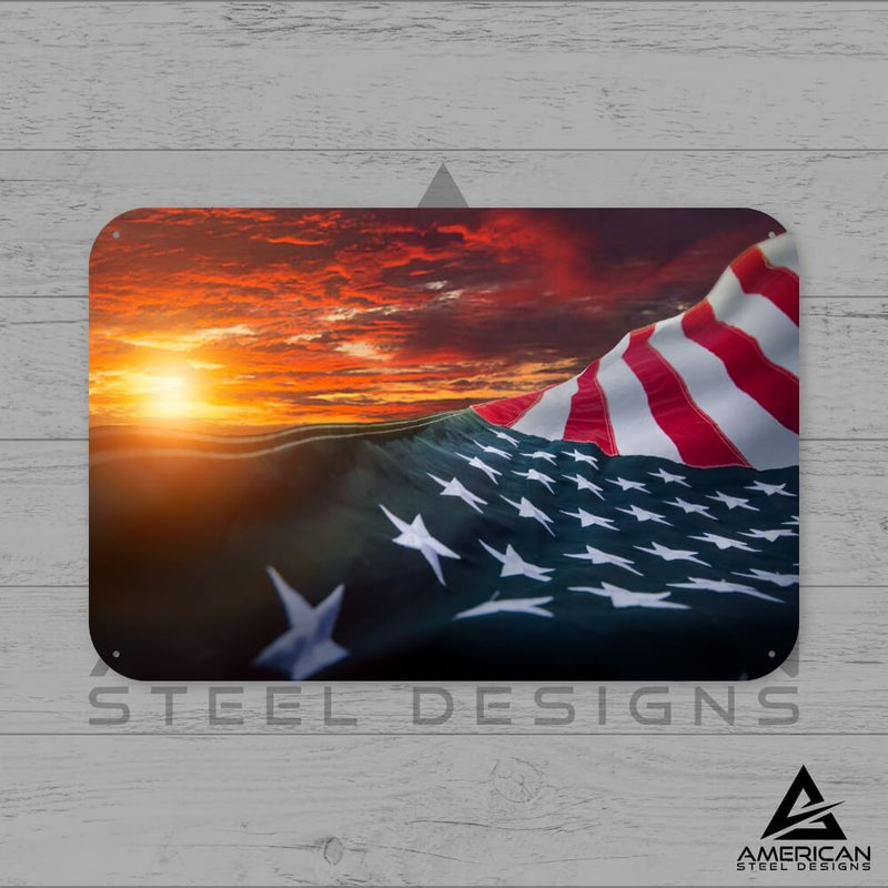 "American Flag Sunset" Steel Print