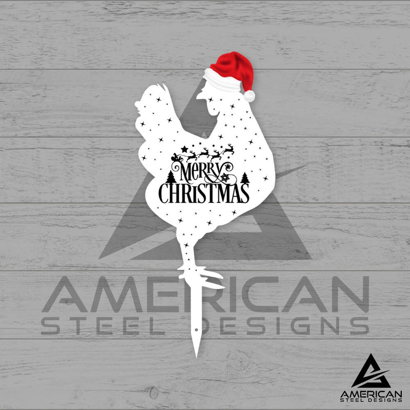 Printed White Christmas Chickens Stake Set