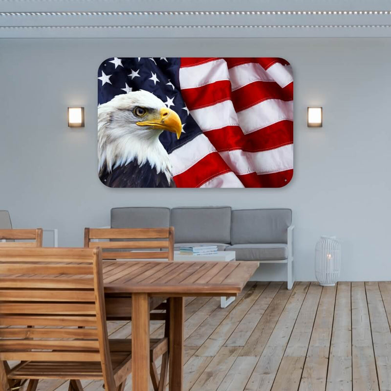 "Bald Eagle American Flag" Steel Print