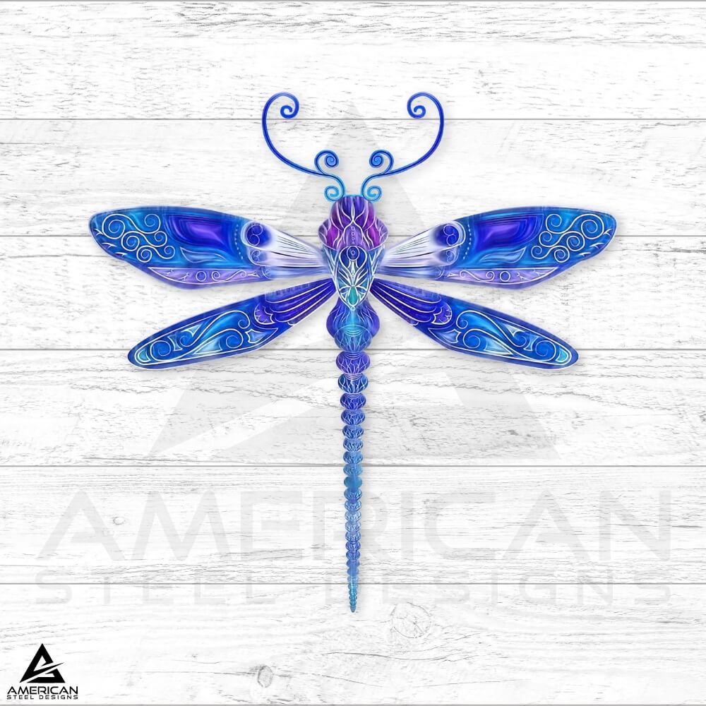 Blue Dragonfly Steel Stake- UV Printed