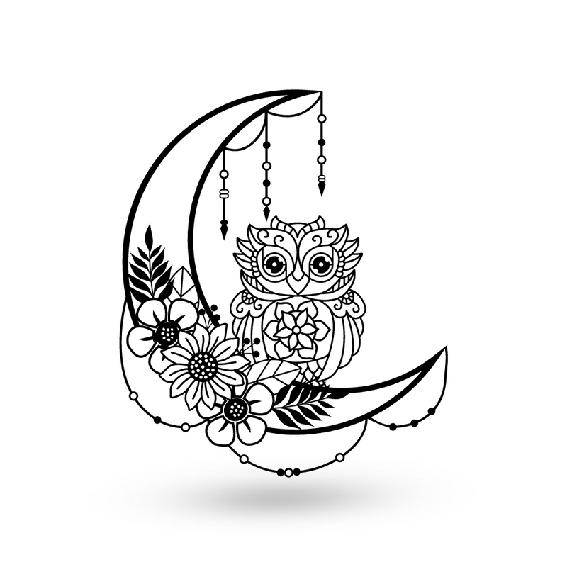 Owl Floral Crescent Moon