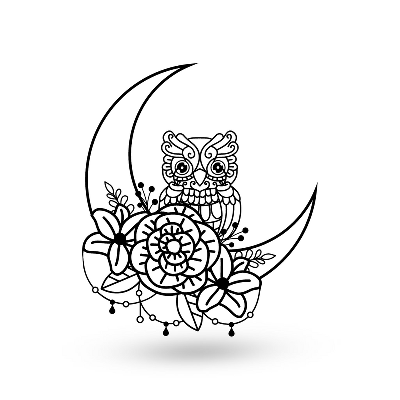 Owl Floral Crescent Moon