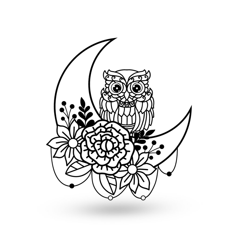 Owl Floral Crescent Moon