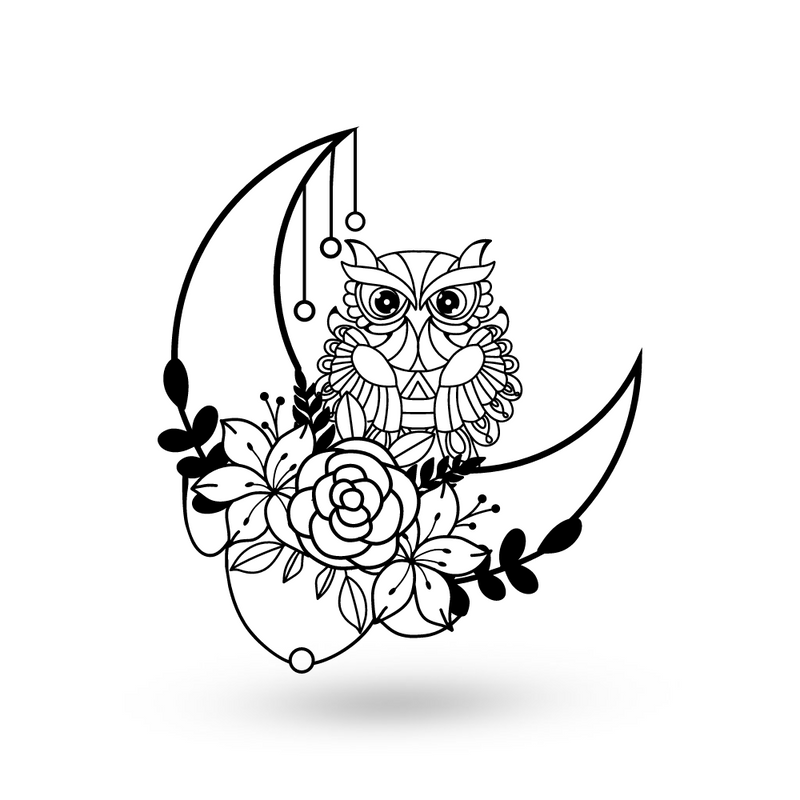 Owl Floral Crescent Moon