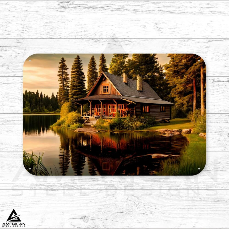 Lake Cabin Steel Print