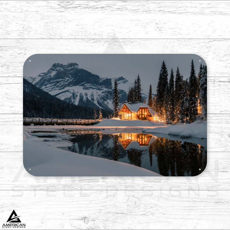 Snowy Cabin Steel Print