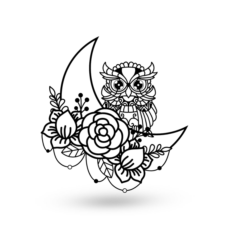 Owl Floral Crescent Moon