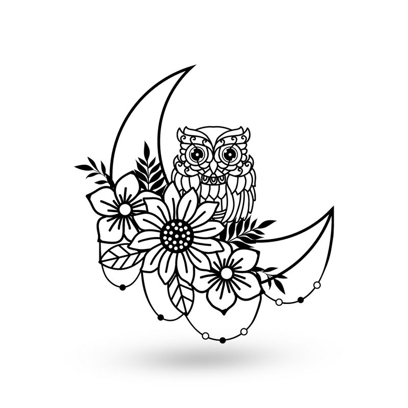 Owl Floral Crescent Moon