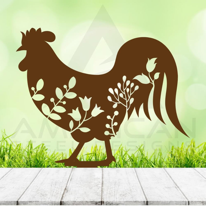 Floral Rooster Stake