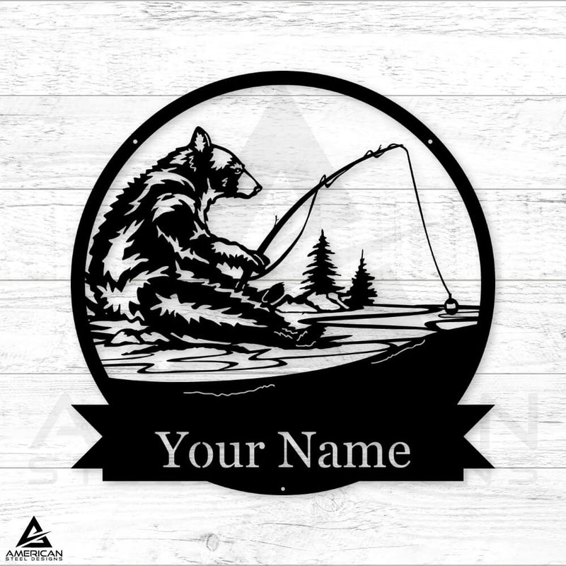 Bear Fishing Nature Monogram