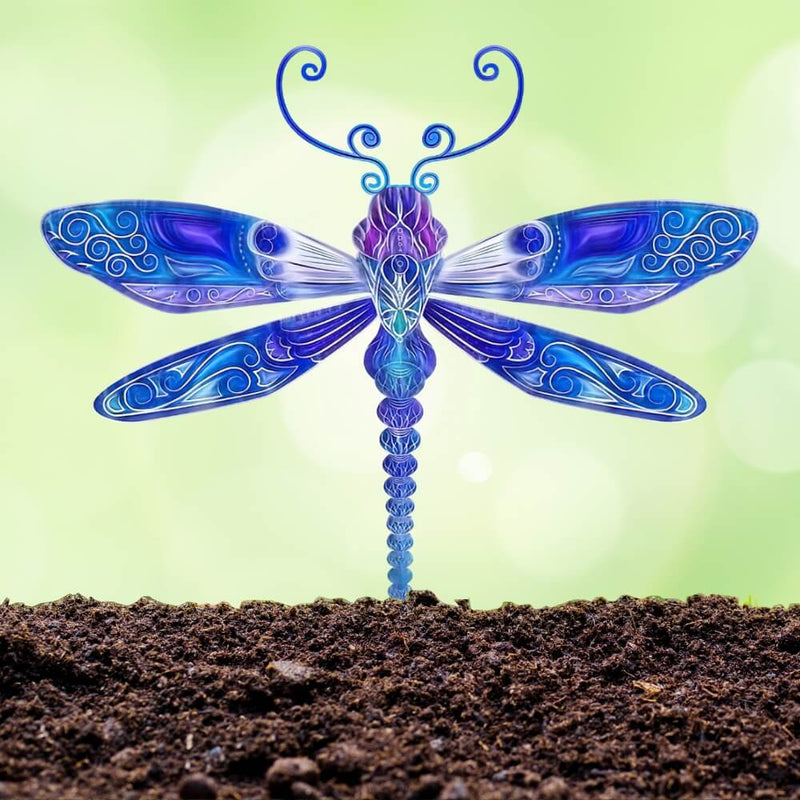 Blue Dragonfly Steel Stake- UV Printed