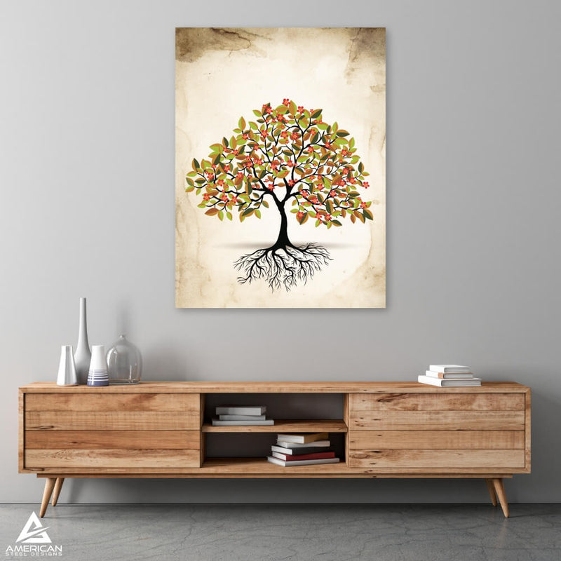 Flower Tree with Roots Steel Print